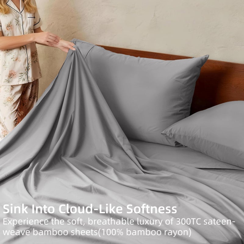 GOKOTTA Queen Size Bed Sheets 4 Piece Set, Super Soft Sheets, Cooling Sheets for Hot Sleepers - Hotel Luxury Silky Breathable Sheet, Deep Pocket Up to 16" - Durable Double Stitched (Grey) - Image 3